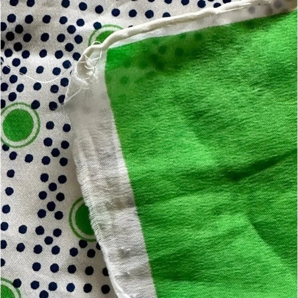Vintage 70's White Lime Green Polka Dot Silk Rayon Scarf Square Glamour Retro